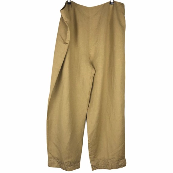 KENAR Linen Blend Eyelet Hem Wide Leg Pants 14 - Picture 1 of 10